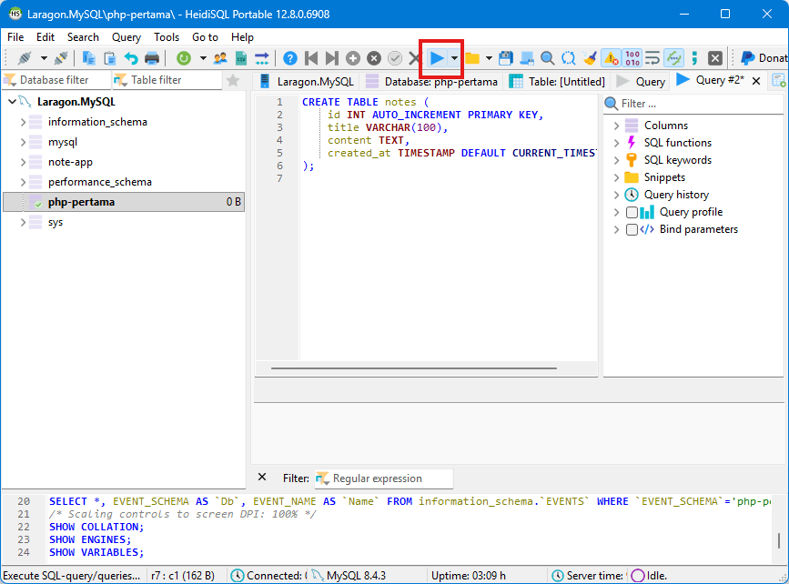 Menjalankan query di HeidiSQL