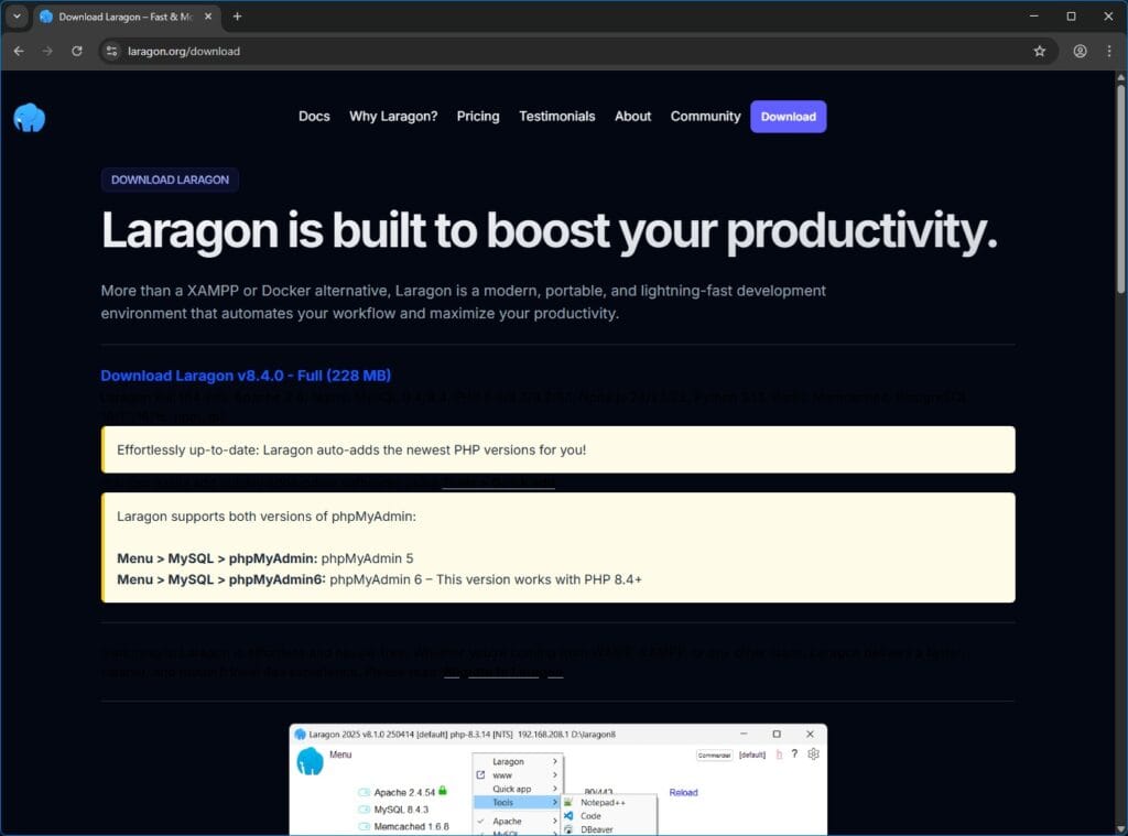 halaman download laragon