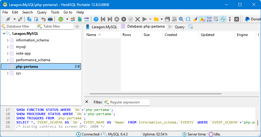 memilih database di HeidiSQL