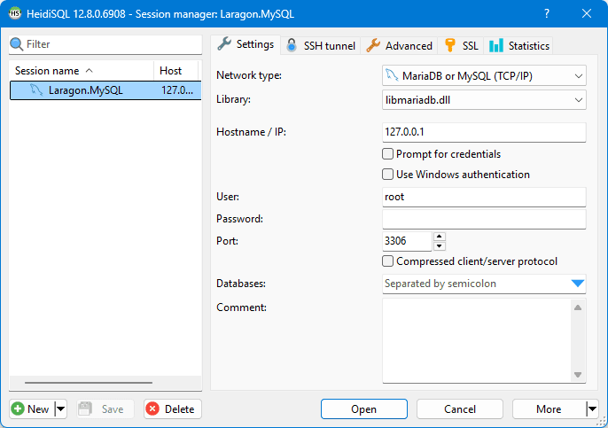 membuka koneksi database di HeidiSQL