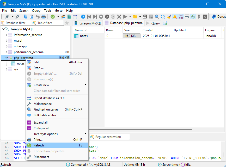 Refresh database di HeidiSQL