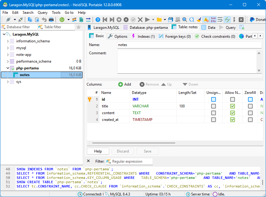 Memilih nama tabel di HeidiSQL