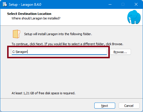 atur lokasi instalasi laragon